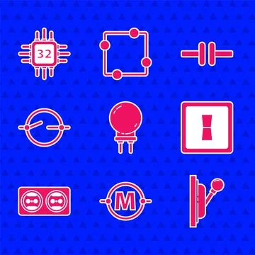 Set Light emitting diode, Electric circuit scheme, Electrical panel, light Stock Illustration