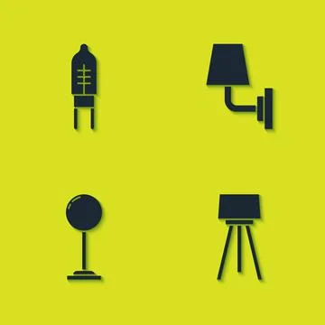Set Light emitting diode, Floor lamp, and Wall sconce icon. Vector Stock Illustration