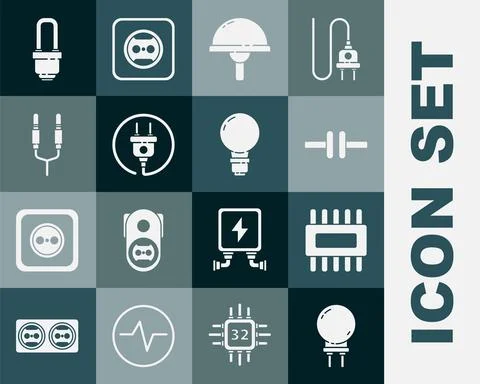 Set Light emitting diode, Processor with microcircuits CPU, Electric scheme Stock Illustration