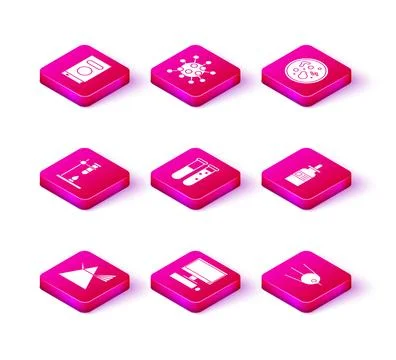 Set Light rays in prism, Computer monitor with keyboard and mouse, Glass test Illustrazione stock