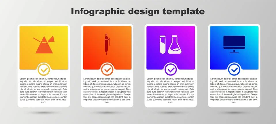 Set Light rays in prism, Pen, Test tube and flask and Computer monitor screen Stock Illustration