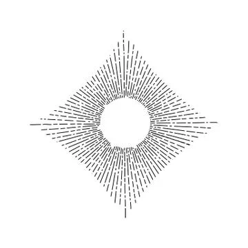 Set of light rays, sunburst and rays of sun. Design elements, linear drawing, Stock Illustration
