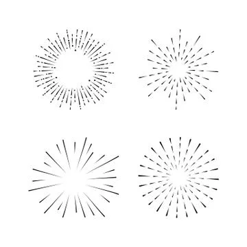 Set of light rays, sunburst and rays of sun. Design elements, linear drawing, Stock Illustration