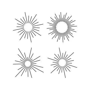 Set of light rays, sunburst and rays of sun. Design elements, linear drawing, Stock Illustration