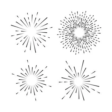 Set of light rays, sunburst and rays of sun. Design elements, linear drawing, Stock Illustration