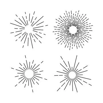 Set of light rays, sunburst and rays of sun. Design elements, linear drawing, Stock Illustration
