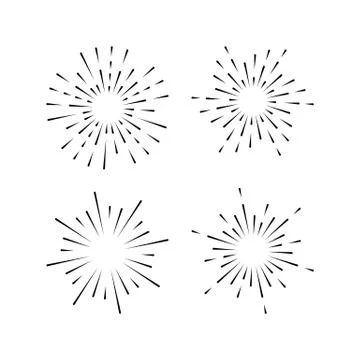 Set of light rays, sunburst and rays of sun. Design elements, linear drawing, Stock Illustration
