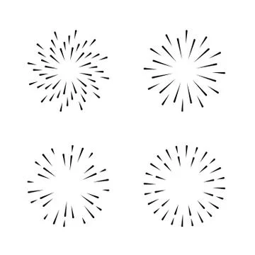 Set of light rays, sunburst and rays of sun. Design elements, linear drawing, Stock Illustration