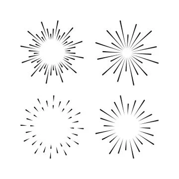 Set of light rays, sunburst and rays of sun. Design elements, linear drawing, Stock Illustration