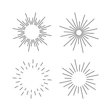 Set of light rays, sunburst and rays of sun. Design elements, linear drawing, Stock Illustration