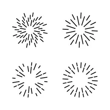 Set of light rays, sunburst and rays of sun. Design elements, linear drawing, Stock Illustration