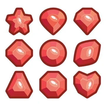 A set of light red emblems of precious stones Stock Illustration