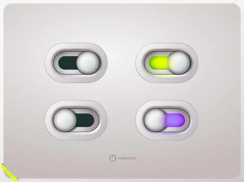 Set of light user interface controls in the on and off position. Realistic style Stock Illustration