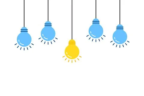 Set of lightbulb with one unique idea 스톡 일러스트