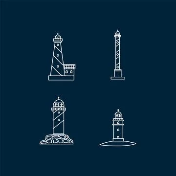 A set of lighthouse building with a lantern. A house by the sea with a lamp for Stock Illustration