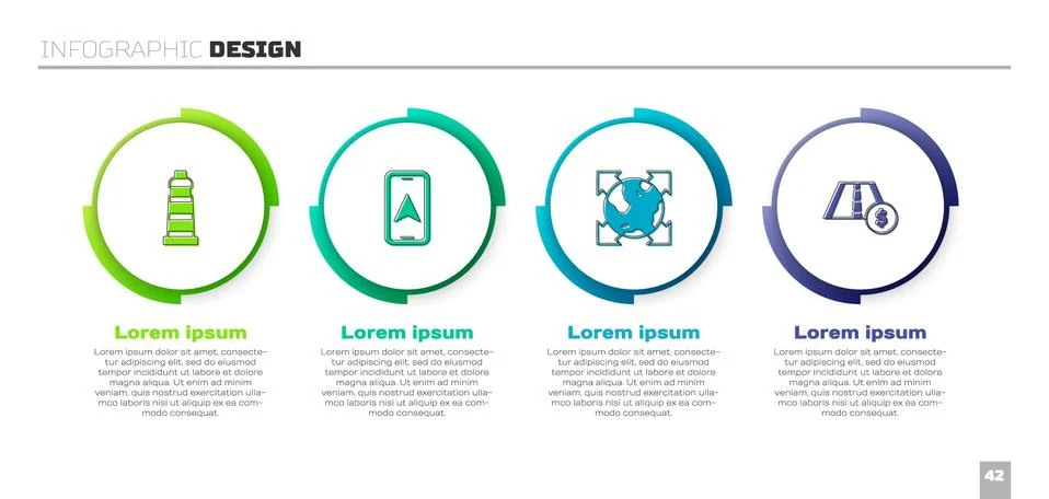 Set Lighthouse, City map navigation, World globe with compass and Toll road Stock Illustration