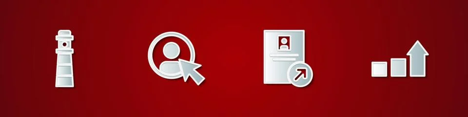 Set Lighthouse, Create account screen, Job promotion and Financial growth icon Illustrazione stock