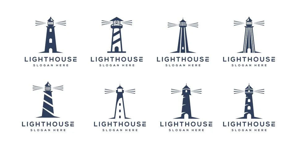 Set of Lighthouse logo vector design Stock Illustration