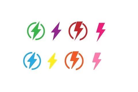 Set of lighting bolt icon. Hand drawn doodle electric lightning symbol sketch. Stock Illustration
