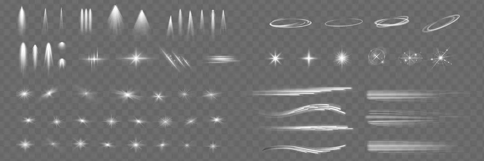 Set of lighting effects effect, beam, sparkle, line, glow, white. Glow abst.. Stock Illustration
