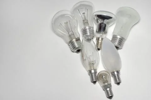 Set lighting lamps of different type with different base size Stock Photos