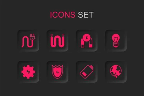 Set Lightning and shield, Electric cable, plug, Battery charge, Creative la.. 스톡 일러스트