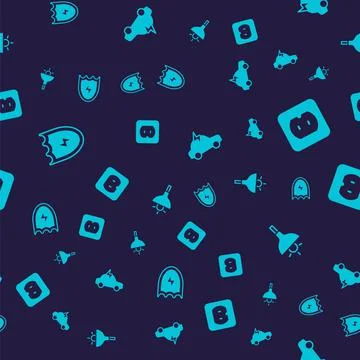 Set Lightning and shield, Electrical outlet, car and Lamp hanging on seamless Stock Illustration