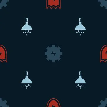 Set Lightning and shield, Gear lightning and Lamp hanging on seamless pattern 스톡 일러스트