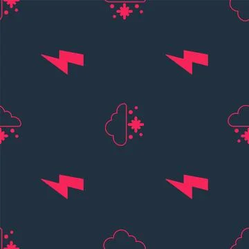 Set Lightning bolt and Cloud with snow on seamless pattern. Vector Illustrazione stock