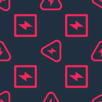 Set Lightning bolt and High voltage on seamless pattern. Vector Stock Illustration
