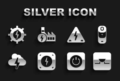 Set Lightning bolt, Battery charge, Buzzer electronic circuit, Power button Stock Illustration