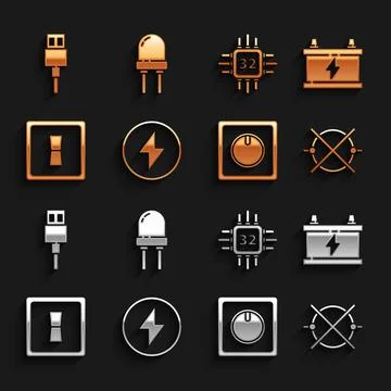Set Lightning bolt, Car battery, Electric circuit scheme, light switch Illustrazione stock
