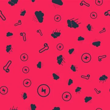 Set Lightning bolt, Cloud with rain, Meteorology thermometer and on seamless イラスト素材