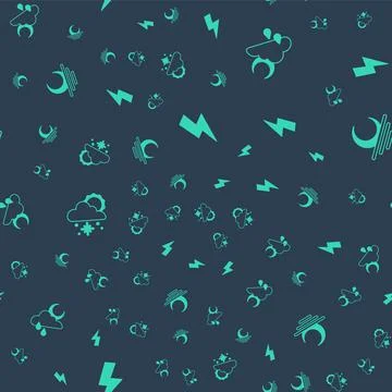 Set Lightning bolt, Cloud with rain and moon, snow sun and Sunset on seamless Illustrazione stock