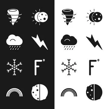 Set Lightning bolt, Cloud with rain, Tornado, Eclipse of the sun, Snowflake.. Stock Illustration