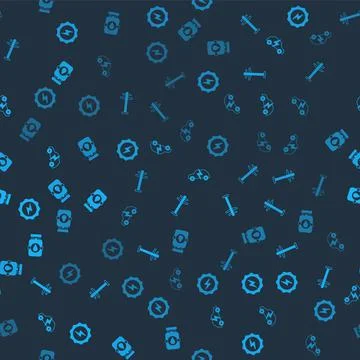 Set Lightning bolt, Electric tower, car and Propane gas tank on seamless pattern 스톡 일러스트