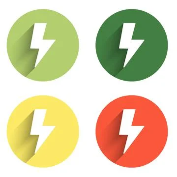 Set Lightning bolt icon isolated with long shadow background. Flash sign. C.. Stock Illustration
