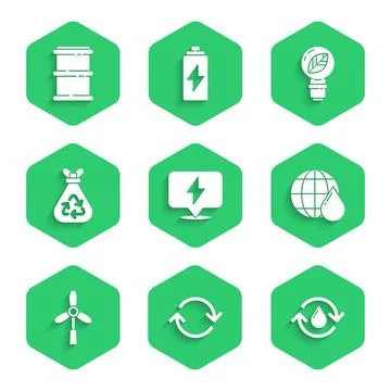 Set Lightning bolt Refresh Recycle clean aqua Earth planet water drop Wind tu 스톡 일러스트