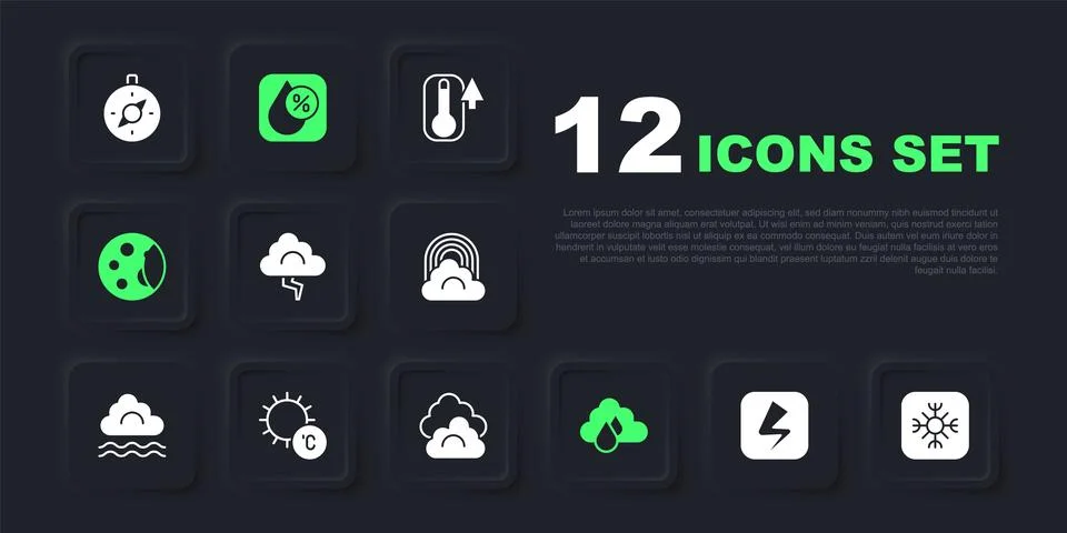 Set Lightning bolt, Snowflake, Cloud and lightning, with rain, Moon phases,.. Stock-Illustration