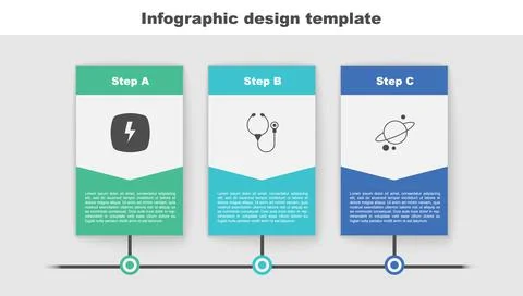 Set Lightning bolt, Stethoscope and Planet Saturn. Business infographic template Stock Illustration