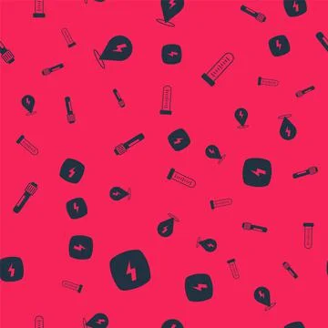 Set Lightning bolt, Test tube and on seamless pattern. Vector Stock Illustration