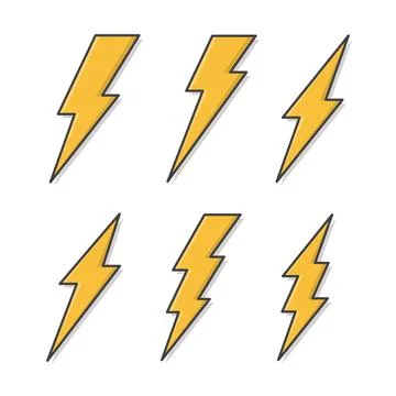 Set Of Lightning Bolt Vector Icon Illustration. Thunderbolt Flat Icon Stock Illustration