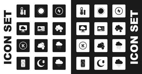 Set Lightning bolt, Weather forecast, Location cloud, Meteorology thermometer 스톡 일러스트