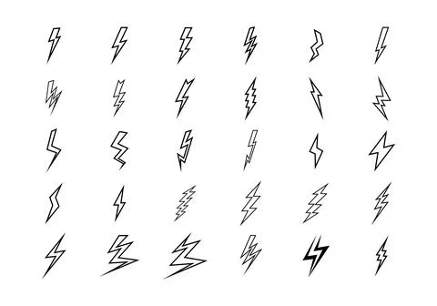 Set of Lightning flat icons. Thunderbolts icons isolated on white background Stock Illustration