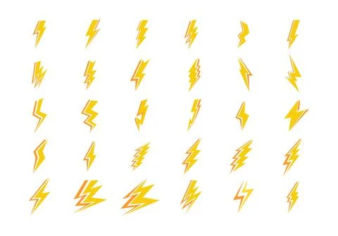 Set of Lightning flat icons. Thunderbolts icons isolated on white background Stock Illustration