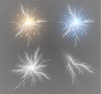 A set of lightning Magic and bright light effects. Vector illustration Stock Illustration