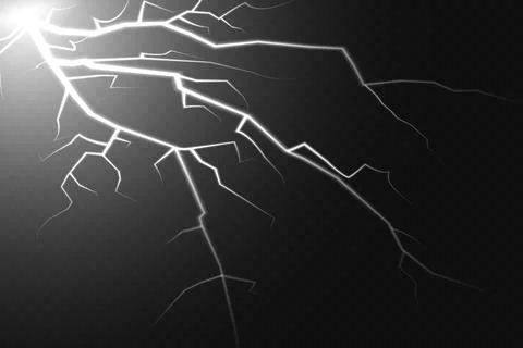 Set of lightning magical and bright light effect. Thunderstorm with lightning Stock-Illustration