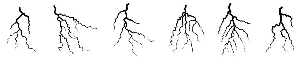 Set of lightning silhouettes Stock Illustration