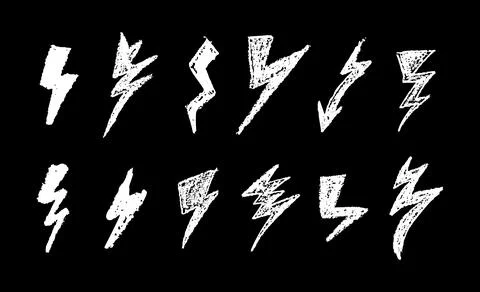 Set of lightning by wax pen drawing. Collection of handdrawing chalk , light  Illustrazione stock
