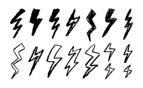 Set of lightning by wax pencil drawing. Collection of handdrawing chalk , light イラスト素材